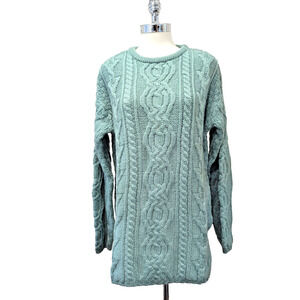 Aran Crafts Ireland Green Knit Merino Wool Fishermans Sweater Medium Irish